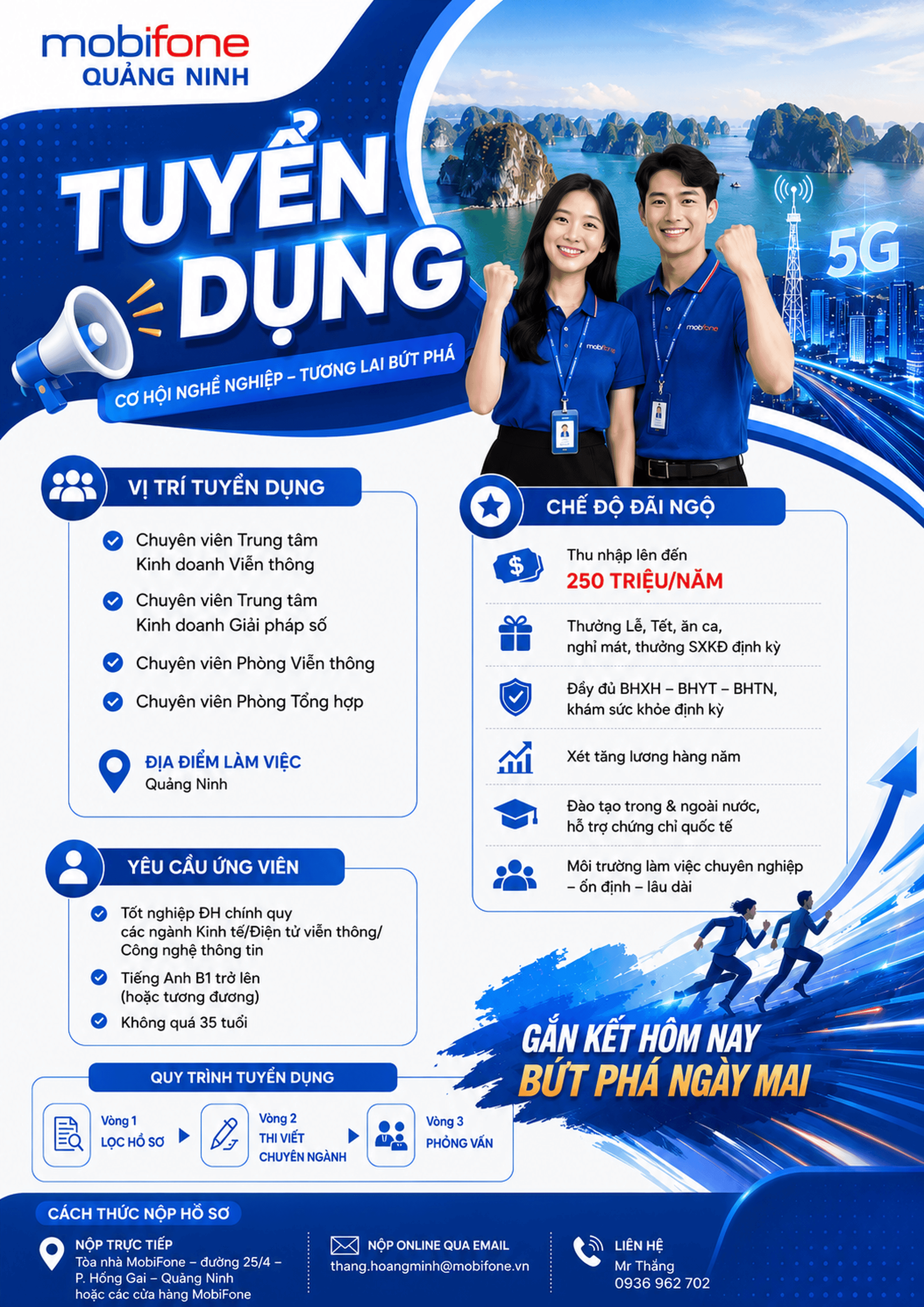 MobiFone Quảng Ninh tuyển dụng Chuyên viên Kinh doanh Viễn thông/ Giải pháp số