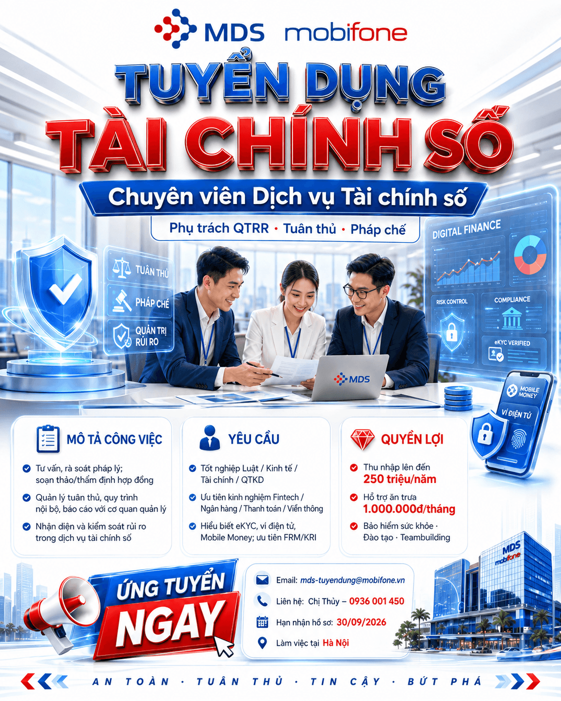 Chuyên viên Dịch vụ Tài chính số ( Phụ trách QTRR, Tuân thủ, Pháp chế)