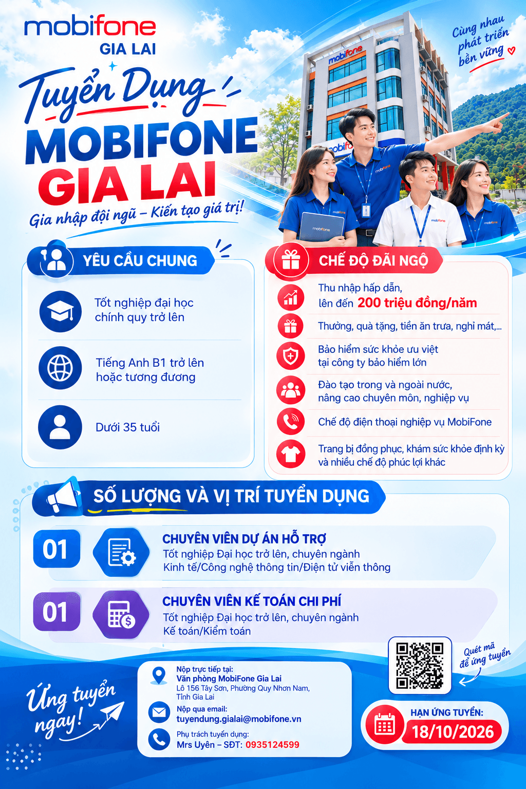 MOBIFONE GIA LAI TUYỂN DỤNG CHUYÊN VIÊN ĐỢT 2 NĂM 2026