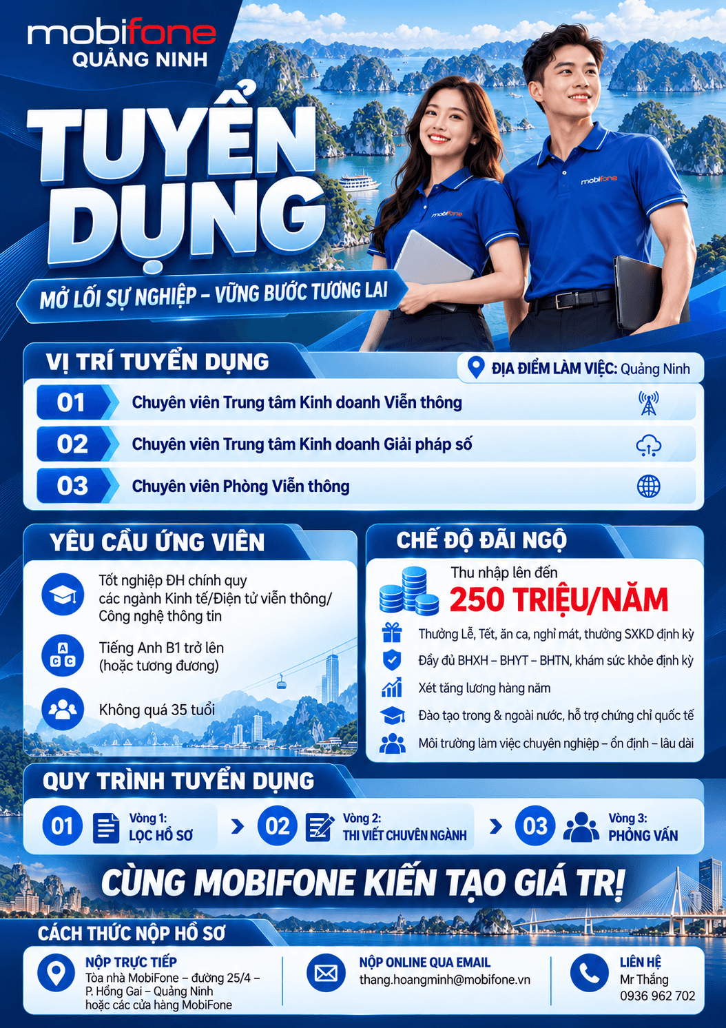 MobiFone Quảng Ninh tuyển dụng Chuyên viên Kinh doanh Viễn thông/ Giải pháp số